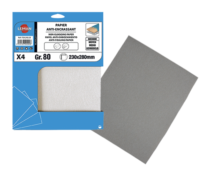 Feuille papier anti-encrassant Classic Larg. 230 Long. 280 Grain 180 Lot de 4 - 2