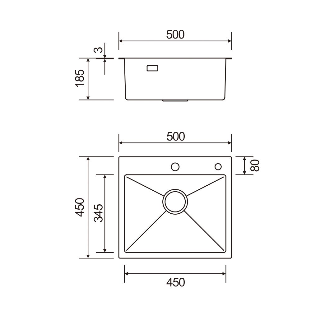Cecipa max Évier de Cuisine 1 Bac, Évier de Cuisine 50 x 45 x 18,5 cm, Évier de Cuisine Carré Inoxydable Brossé,EU Modèle - 9