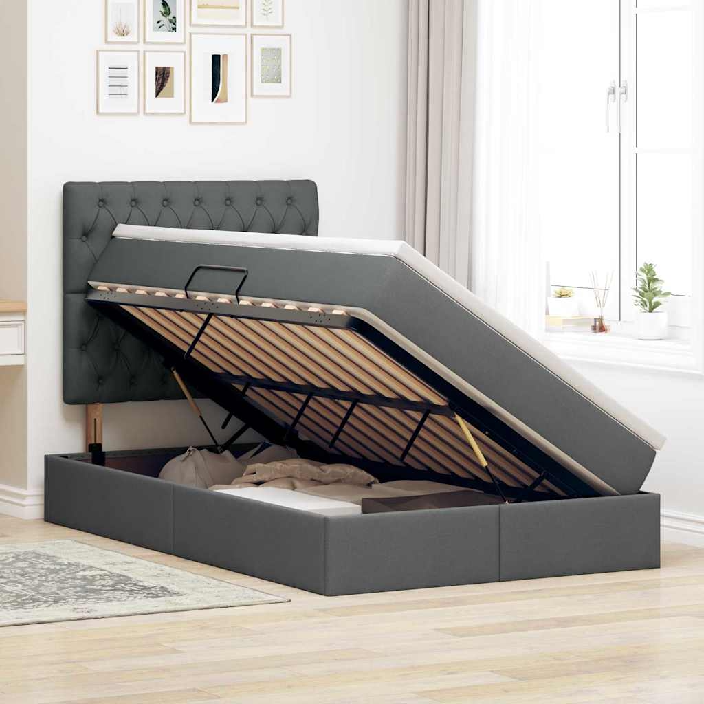 Lit avec rangement et matelas gris foncé 120 x 200 cm tissu - 4