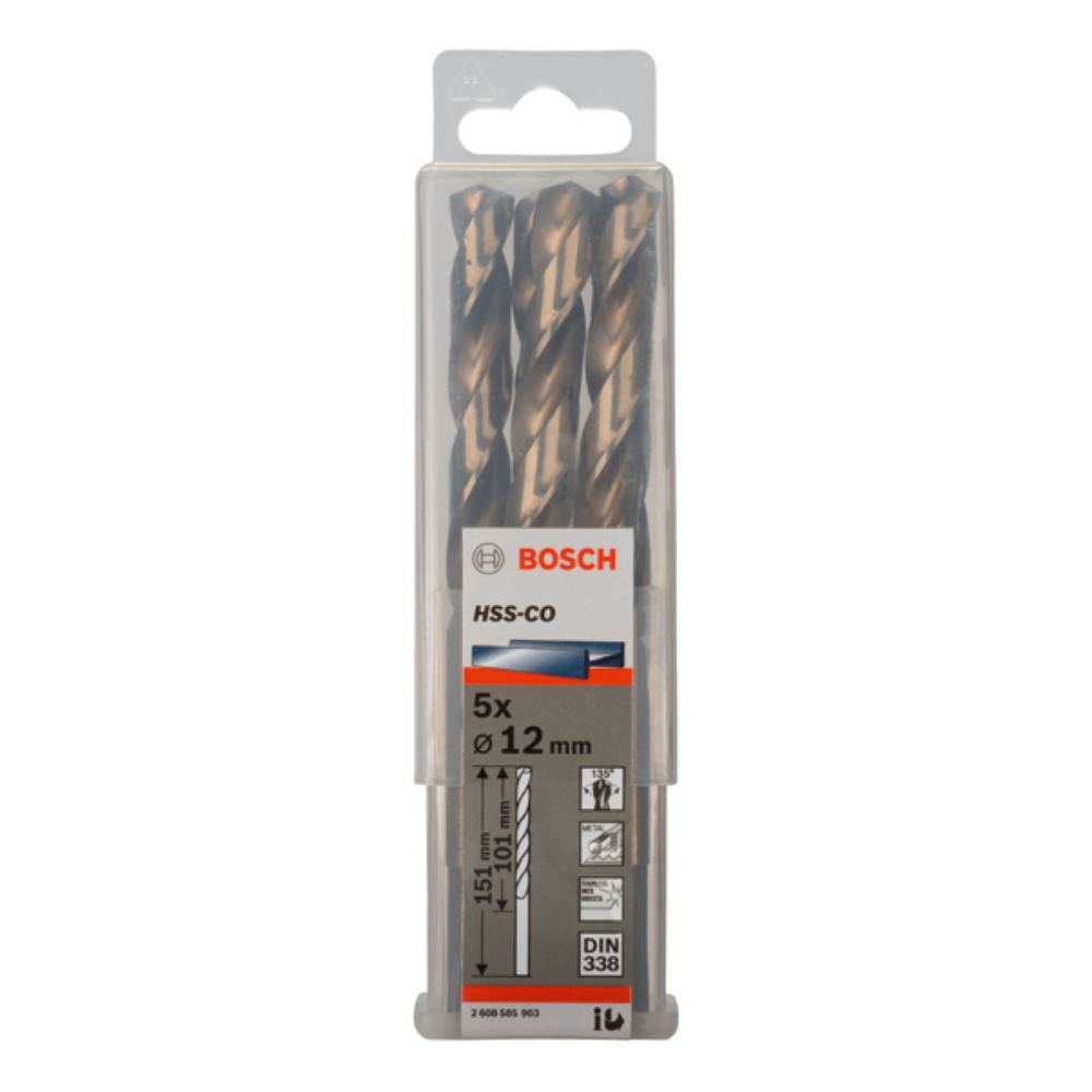Bosch Professional - 5 forets 12mm acier HSS-CO COBALT 12X101X151mm - 2608585903 - 2
