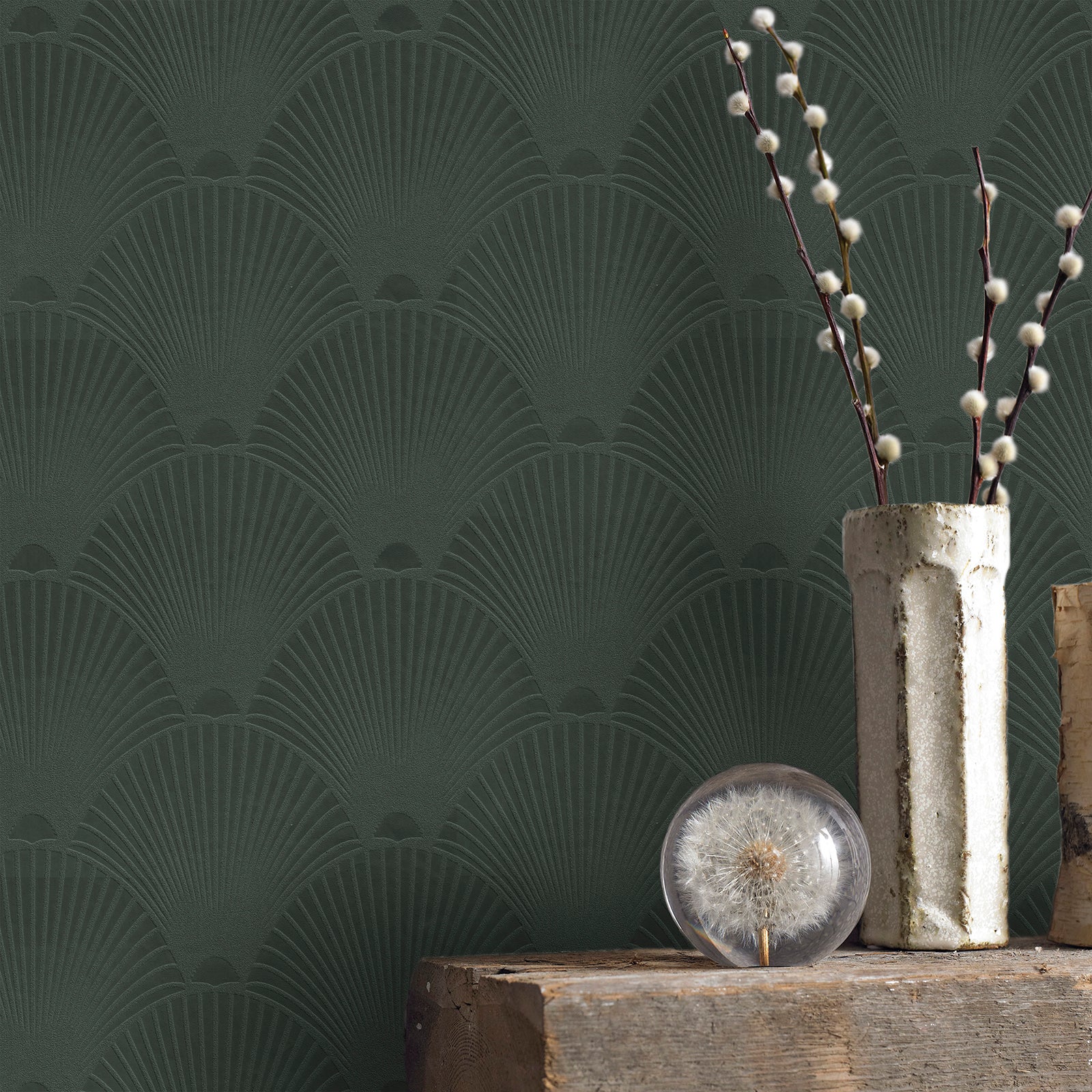 Papier peint intissé Art Déco Glamour 1005 x 52cm Vert | Leroy Merlin