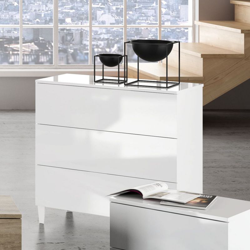 Commode AMIR 3 tiroirs L80 x H80cm - Blanc - 8