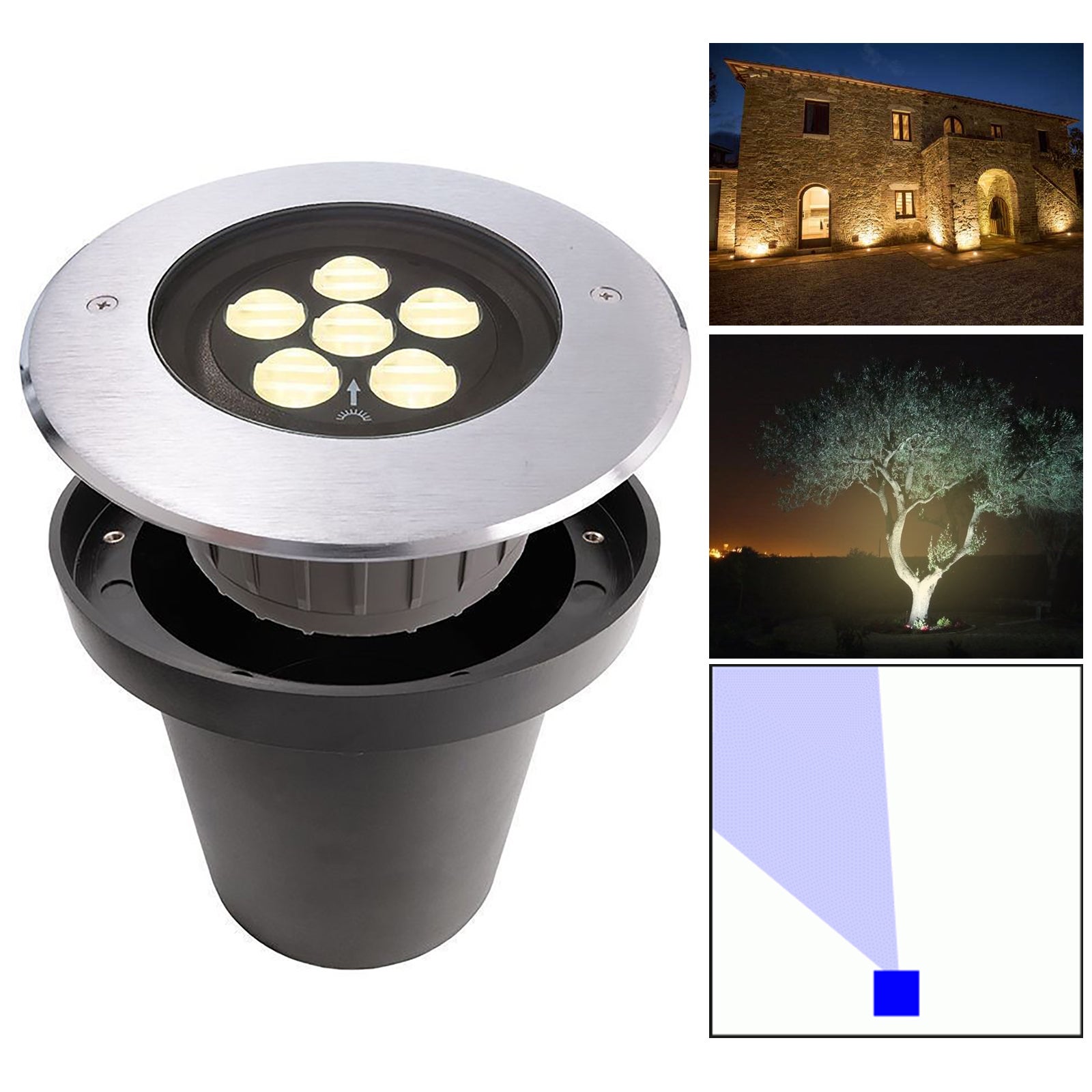 Asymetryczny reflektor LED 14W CARRIED 24V wpuszczany zewnętrzny IP67 oświetlenie elewacji posągi fontanny otwór ogrodowy 15cm