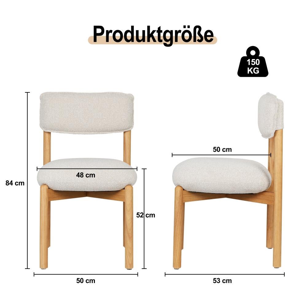 Chaise en bois design Frank avec assise rembourrée, confortable et robuste, style moderne minimaliste, Beige - 3