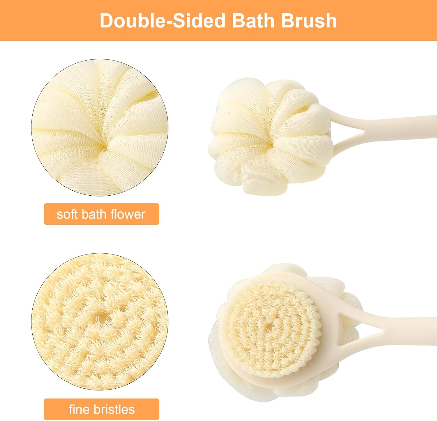 Spazzola per la schiena da doccia con manico lungo, spazzola per il corpo 2 in 1, fiore da doccia e spazzolatura a secco, spazzola per il corpo a secc - 2