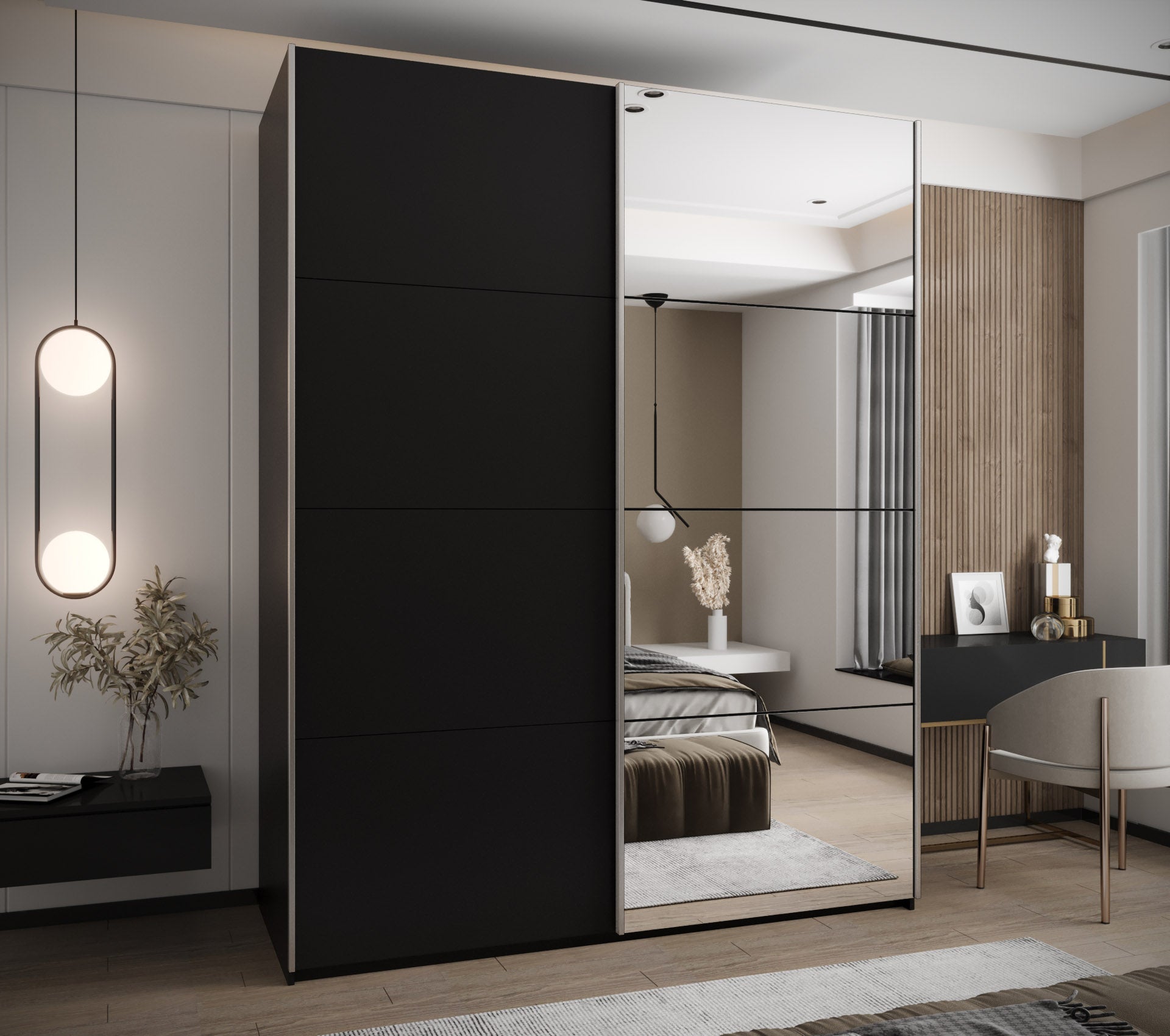 Szafa przesuwna wysoka Lux 3 200 x 64 x 245,5 cm czarny + czarny + u. srebrny - Abiks Meble - 2