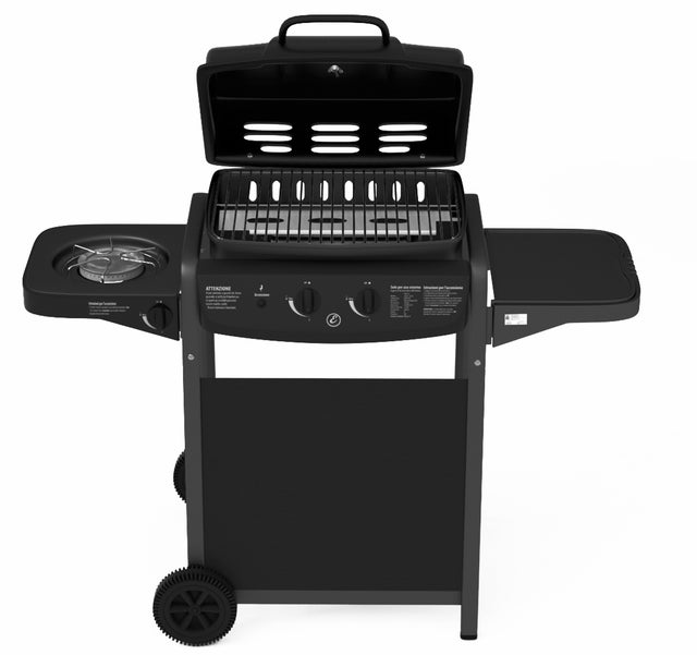 Barbecue A Gas Con Fuoco Bruciatore Laterale BBQ Coperchio Termometro Griglia Grill Ruote Compatto In Acciaio Giardino Esterno 112x52.5x96.5 Cm Nero