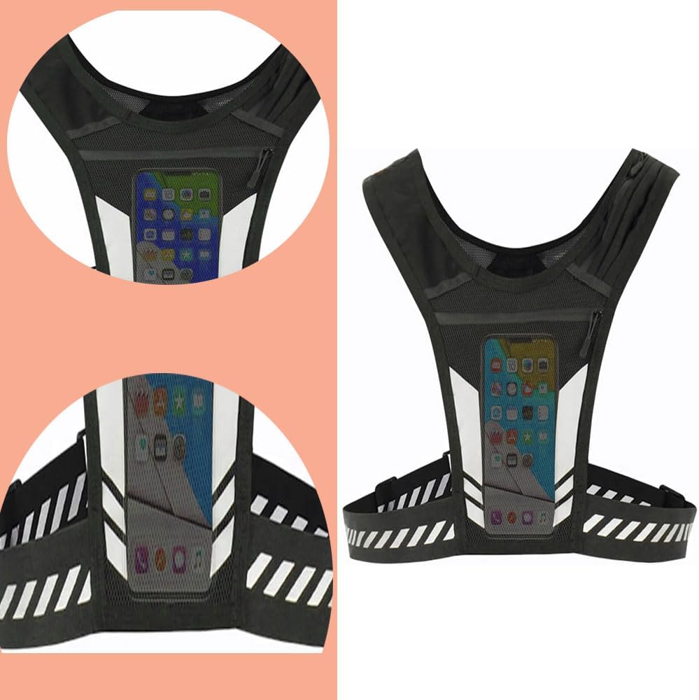 Gilet de Course Léger et Réfléchissant avec Poche Poitrine et Système d'Hydratation pour Running, Jogging et Cyclisme - 3