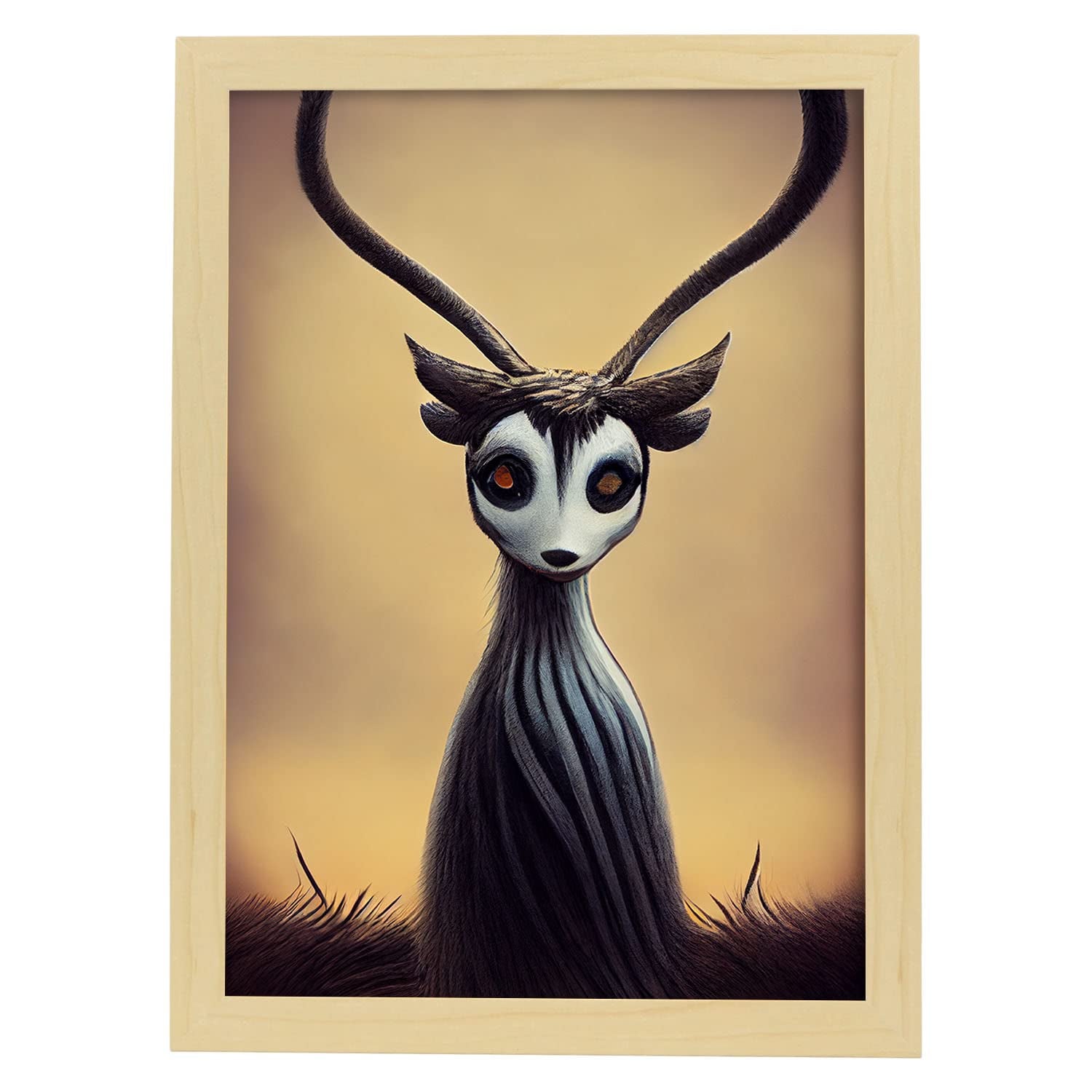Nacnic lámina gacela generoso estilo t burton ilustraciones y pósters de animales inspirados en el arte gótico de burton diseño y a3 marco madera