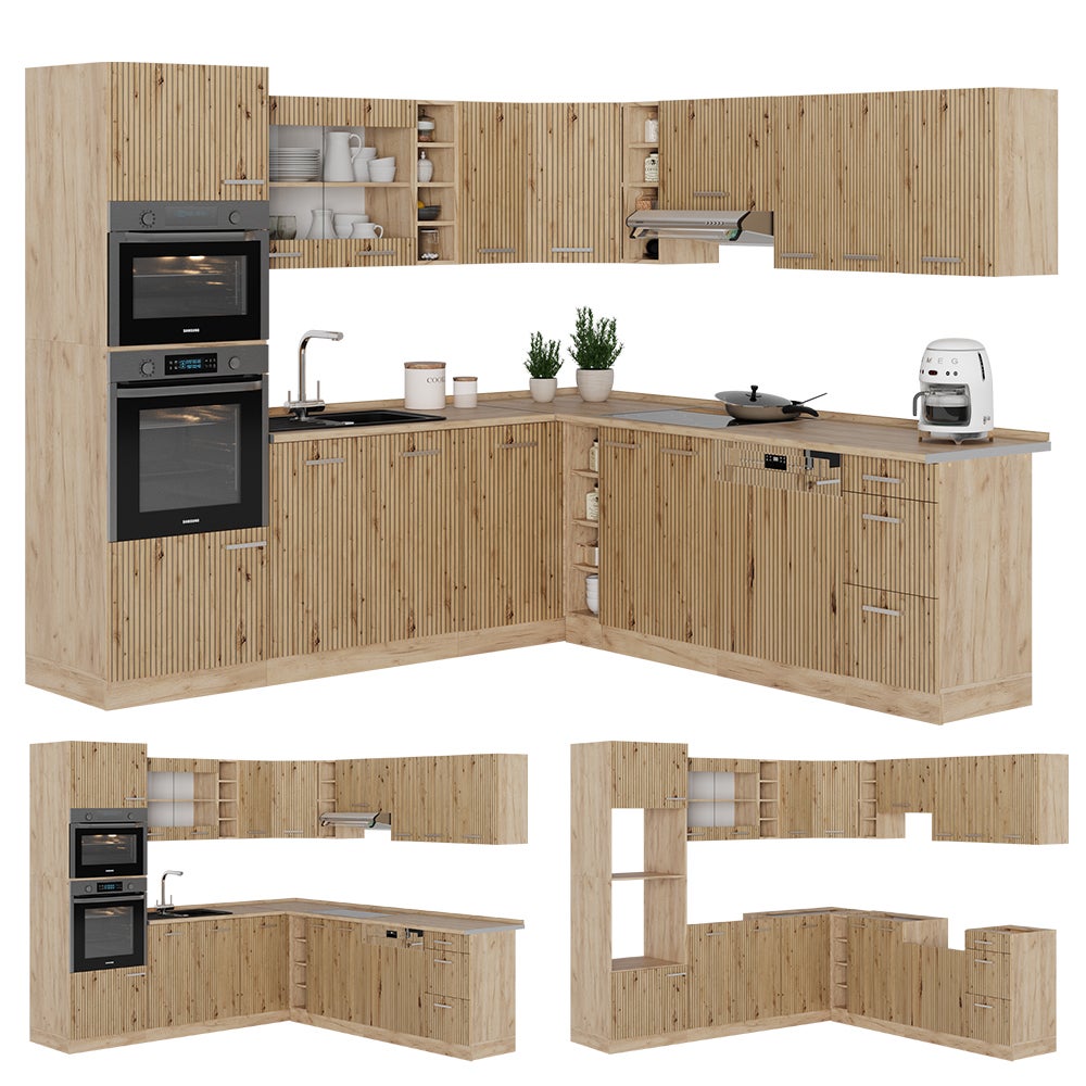 Vicco Cuisine en angle R-Line, Chêne Artisan/Chêne de force doré, 247 x 237 cm, PT Chêne - 9