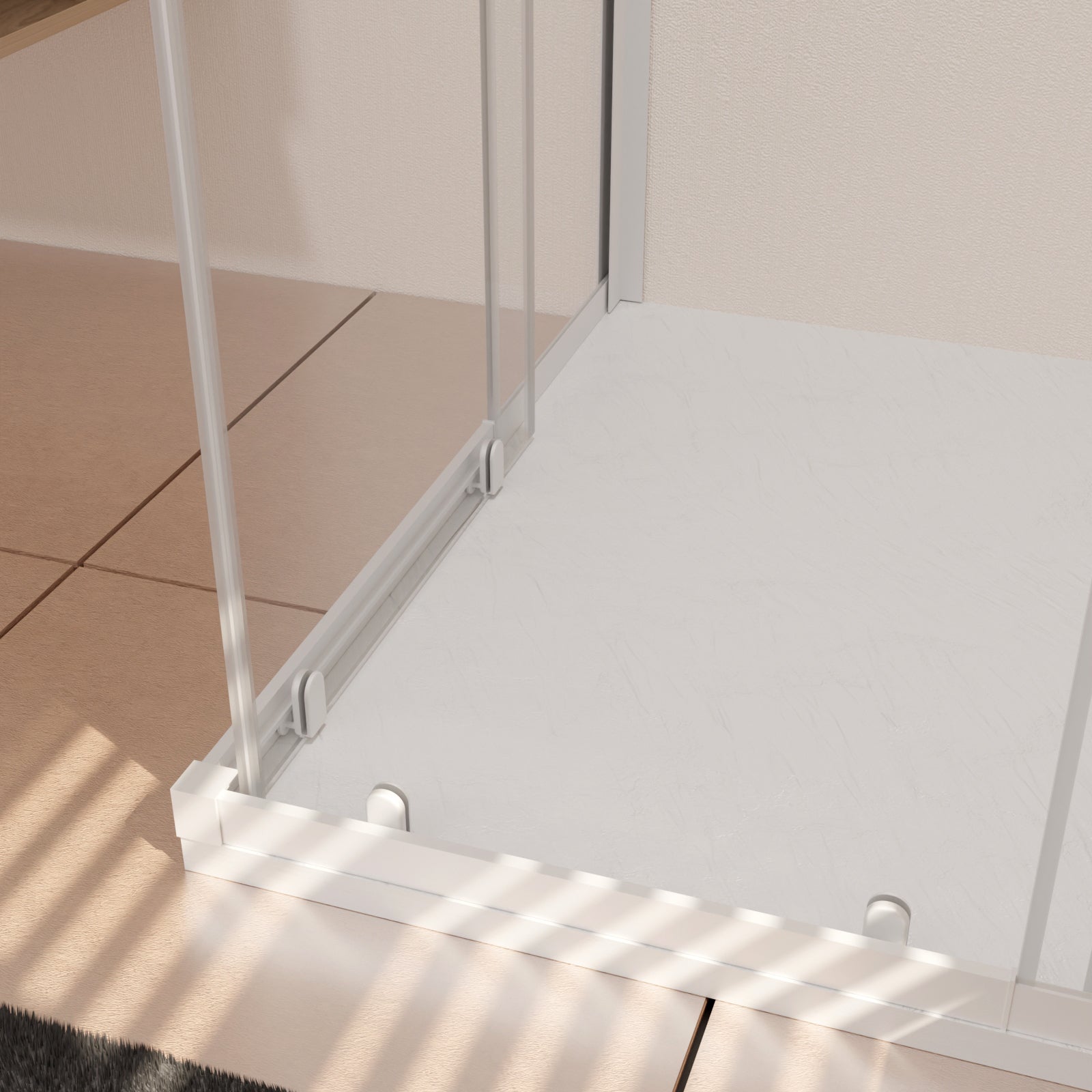 Porta Doccia Quadrata Bianca Estensibile da 77 a 90 cm - Vetro Trasparente - WHITY - 7