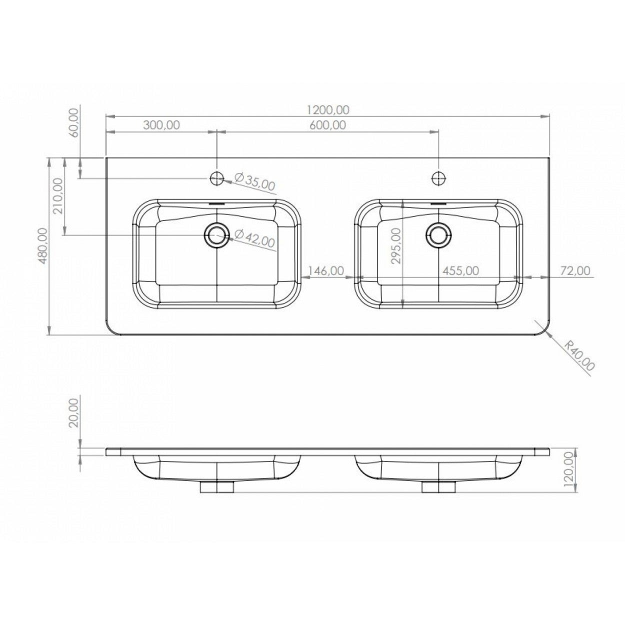 Meuble double vasque LUNA Bois foncé 120cm avec Miroir Lite - 4