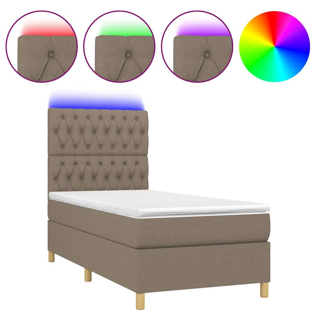 Cama box spring com colchão e luzes LED tecido cinza taupe 90x190 cm ...