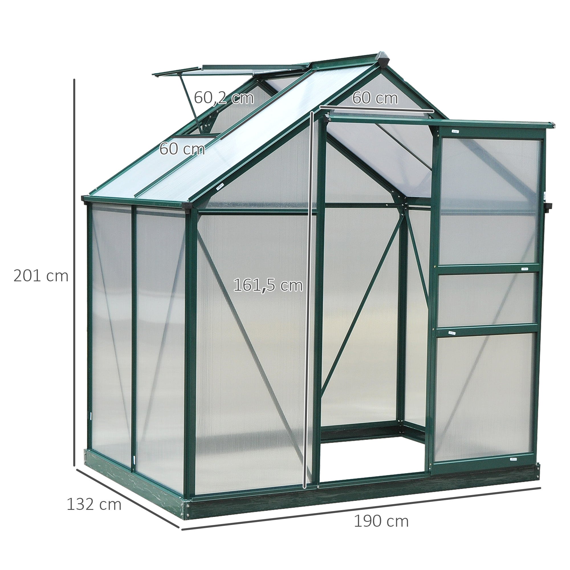 Serre fixe polycarbonate Outsunny 2,51 m² vert foncé - 3
