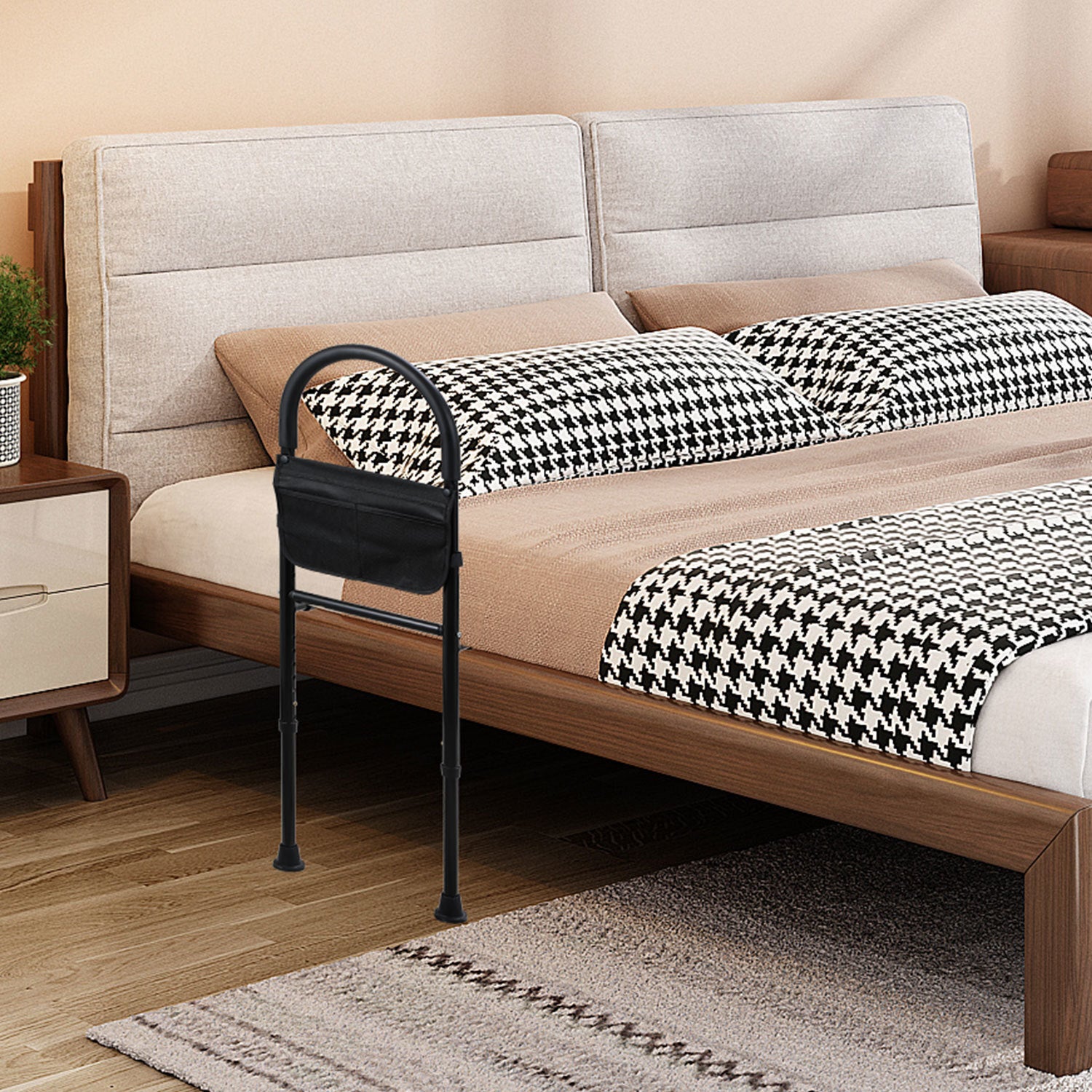 Barreira de cama para adultos com bolsa de arrumação - Barra de apoio ajustável e cinta de segurança - Ideal para idosos - 9