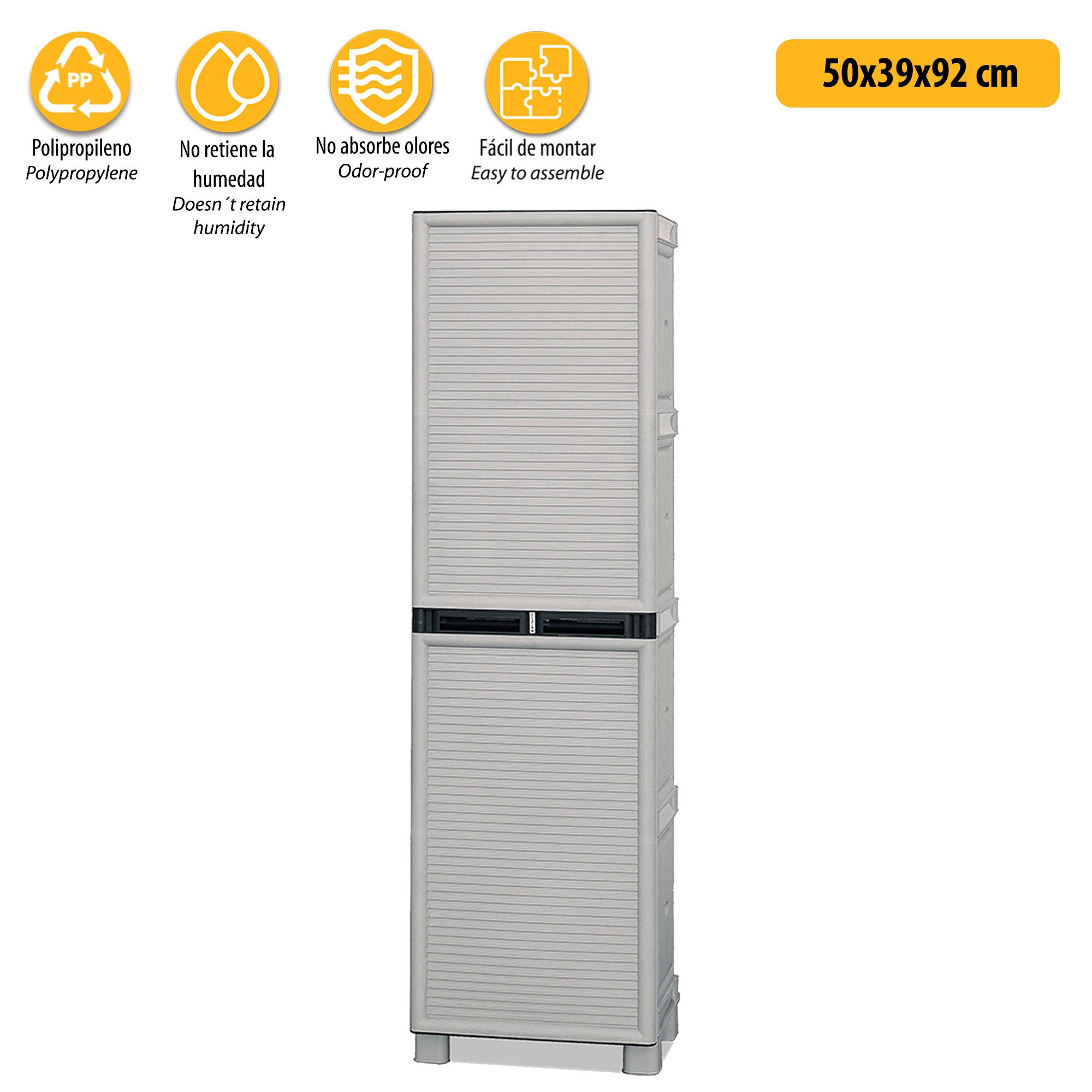 Armadio portascope da esterno con ripiani. Armadietto multiuso da giardino in resina, misure h172x50x39 cm. - 3