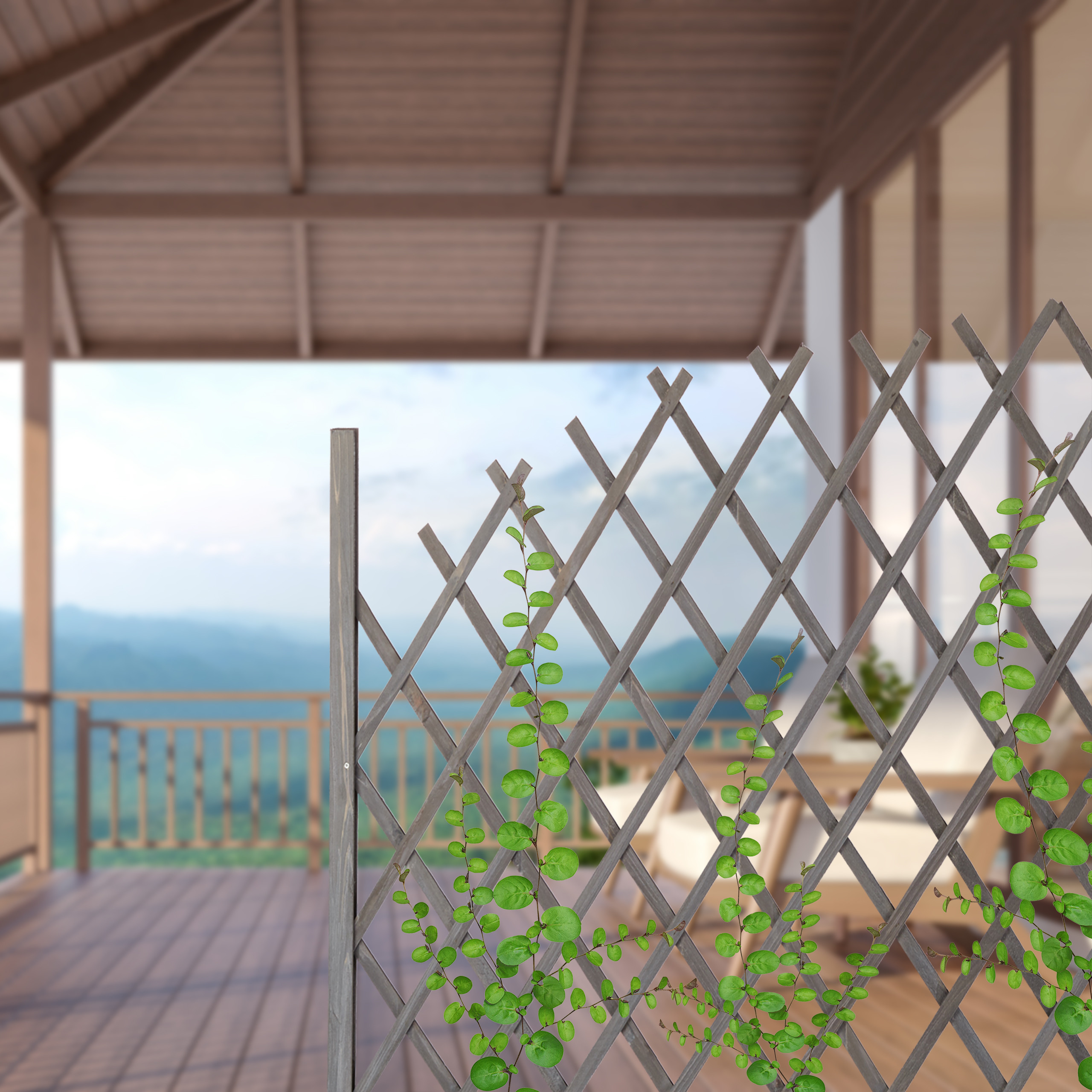 Treillis jardin en bois extensible 200cm, Clôture grillage pliable, Plante grimpante Brise-vue balcon, flambe, Relaxdays - 5