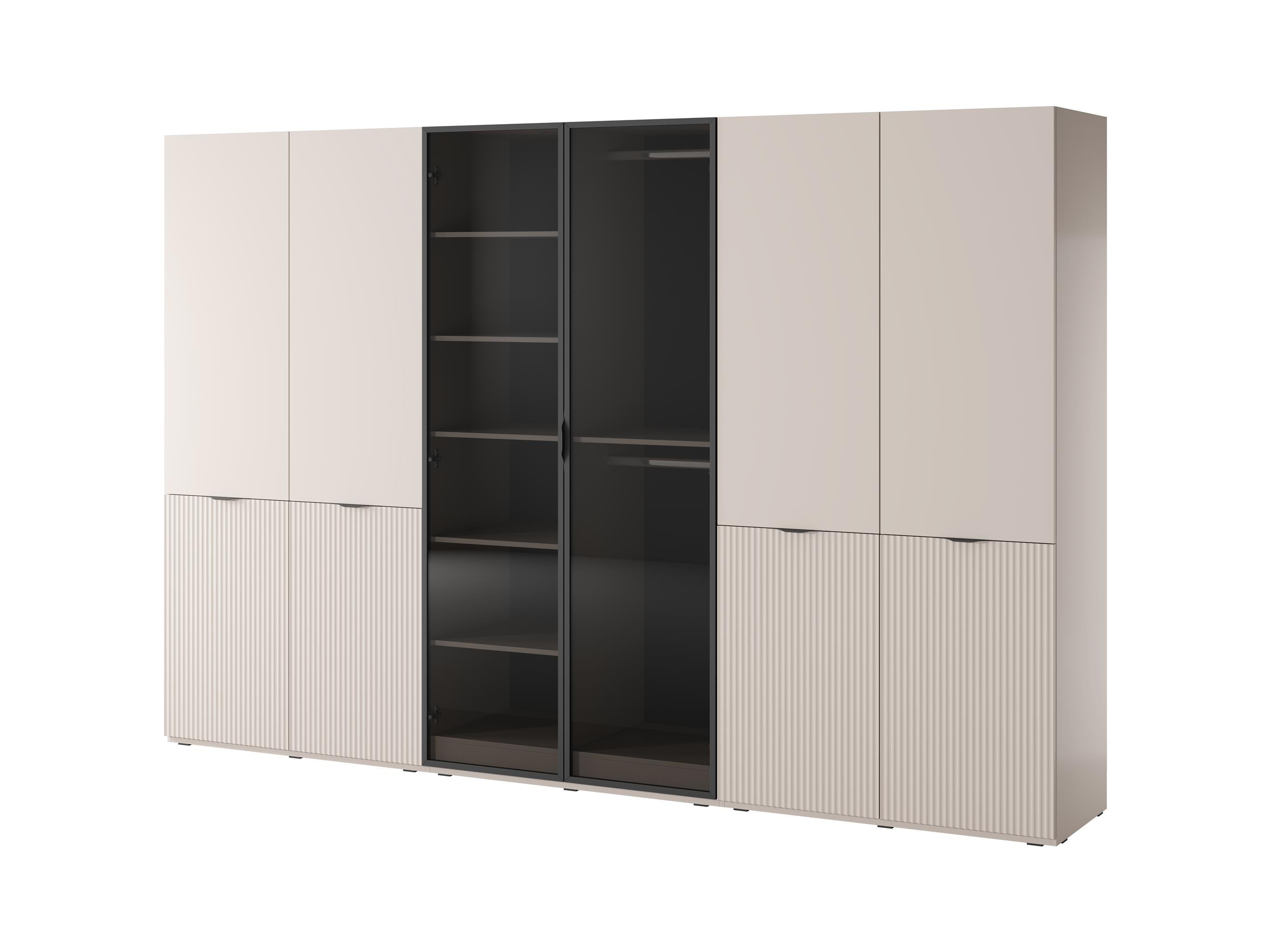 Zestaw 3 szaf SANDBOX 2X NOVA kaszmir + ANTISOL – elegancja i funkcjonalność, 18 półek, 6 drążków