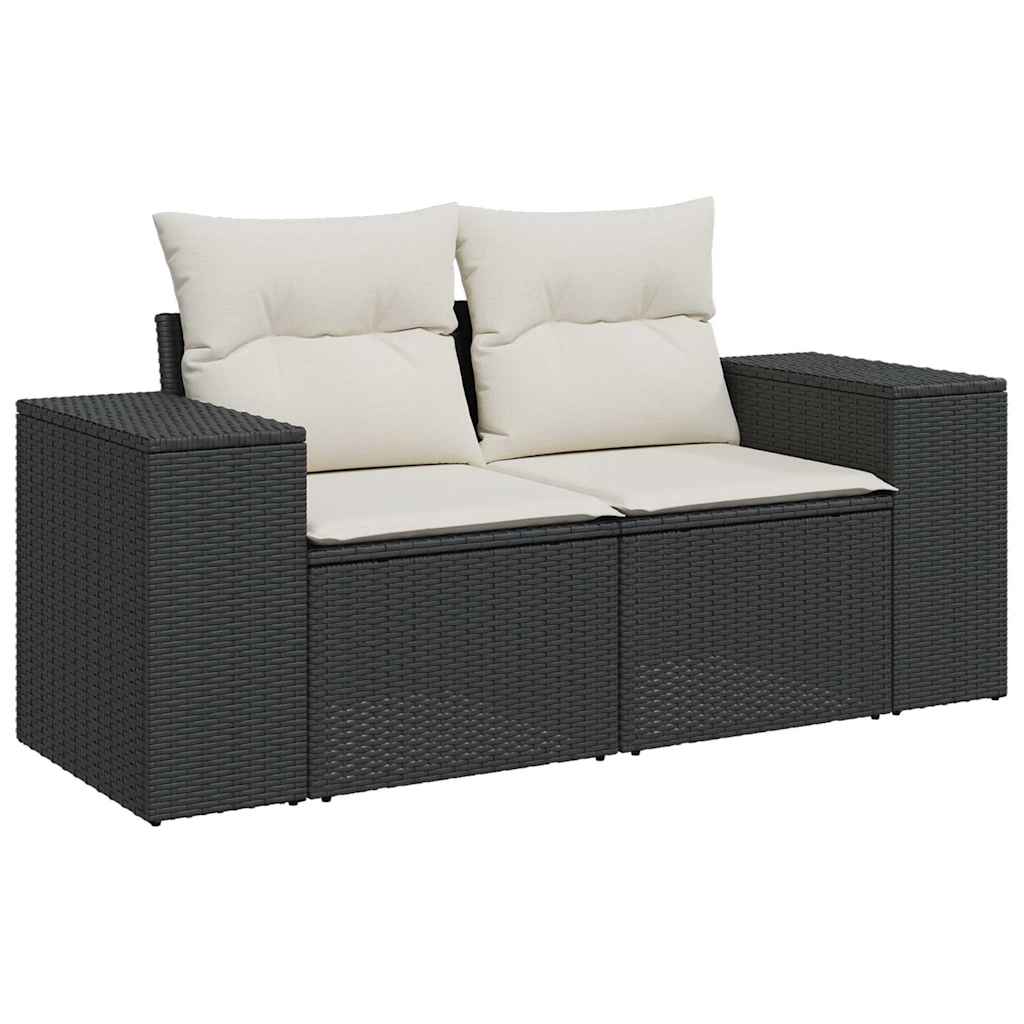 Conjunto de móveis de jardim de 5 peças e almofadas de vime sintético preto - COMFORTXL - 5