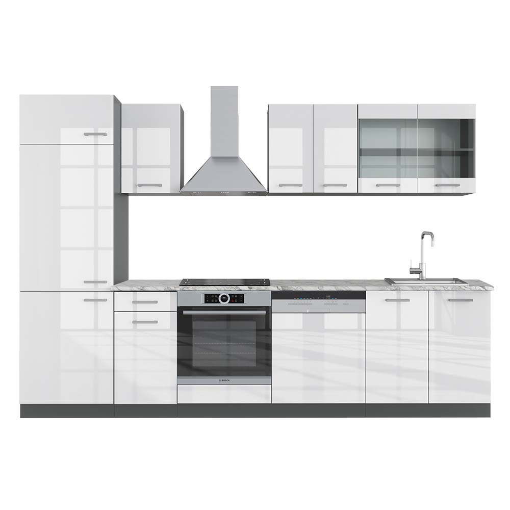 Vicco Aneks kuchenny R-Line, Biały wysoki połysk/antracyt, 300 cm , BP Marmur