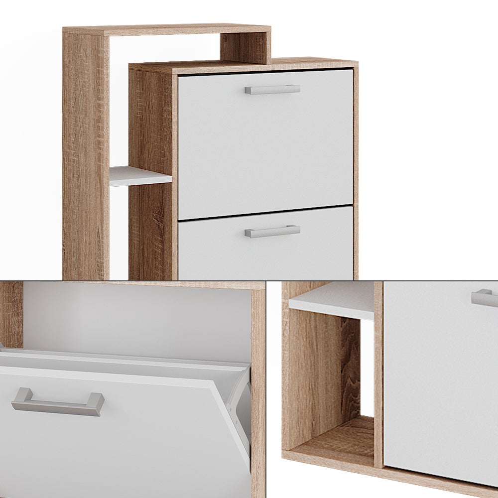 Vicco Basculeur à chaussures Orlando, Blanc/Sonoma, 80x128.3cm avec 3 compartiments - 6