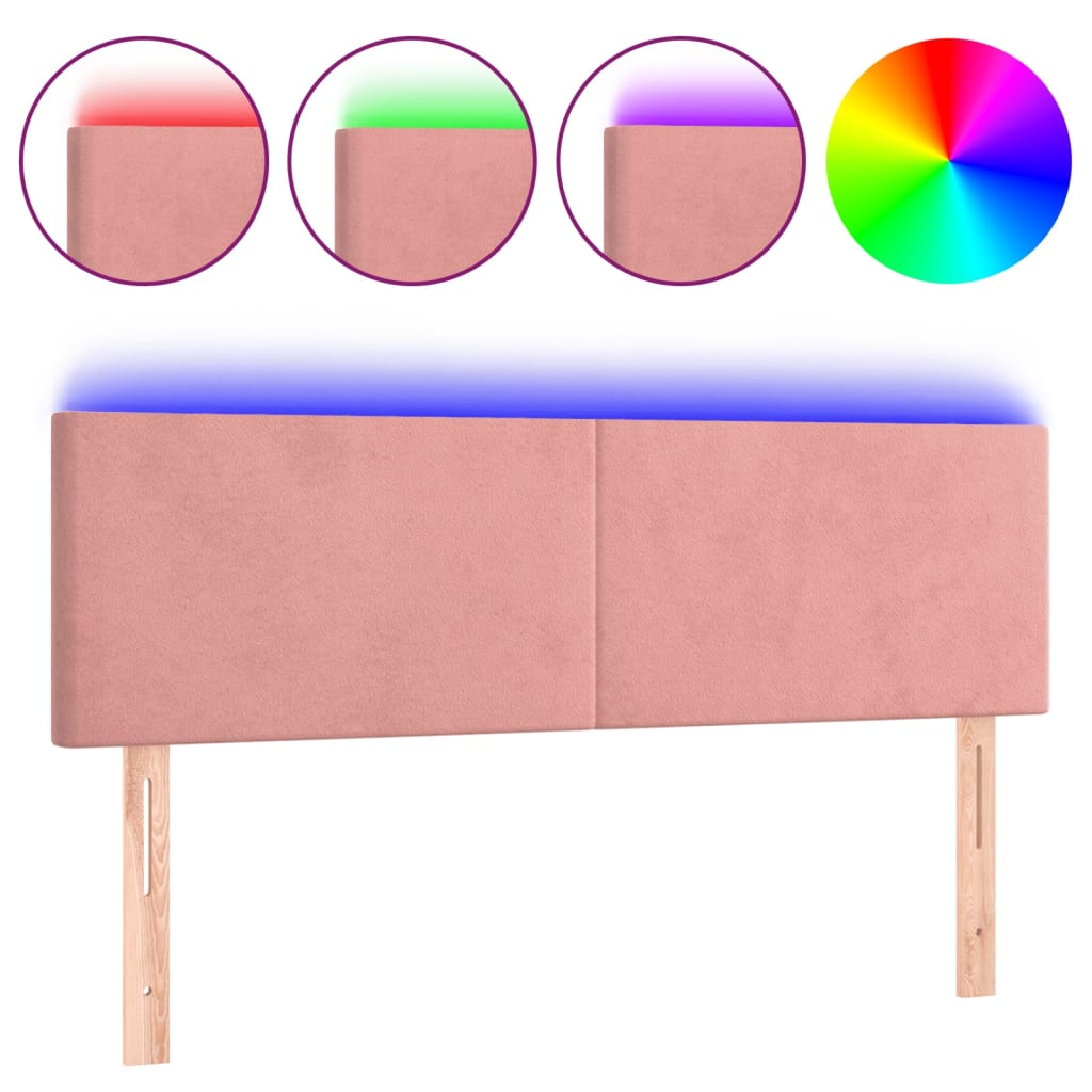 Cabecero de cama，panel de cabecera，decoración de pared con led de terciopelo rosa 144x5x78/88 cm cfw92926