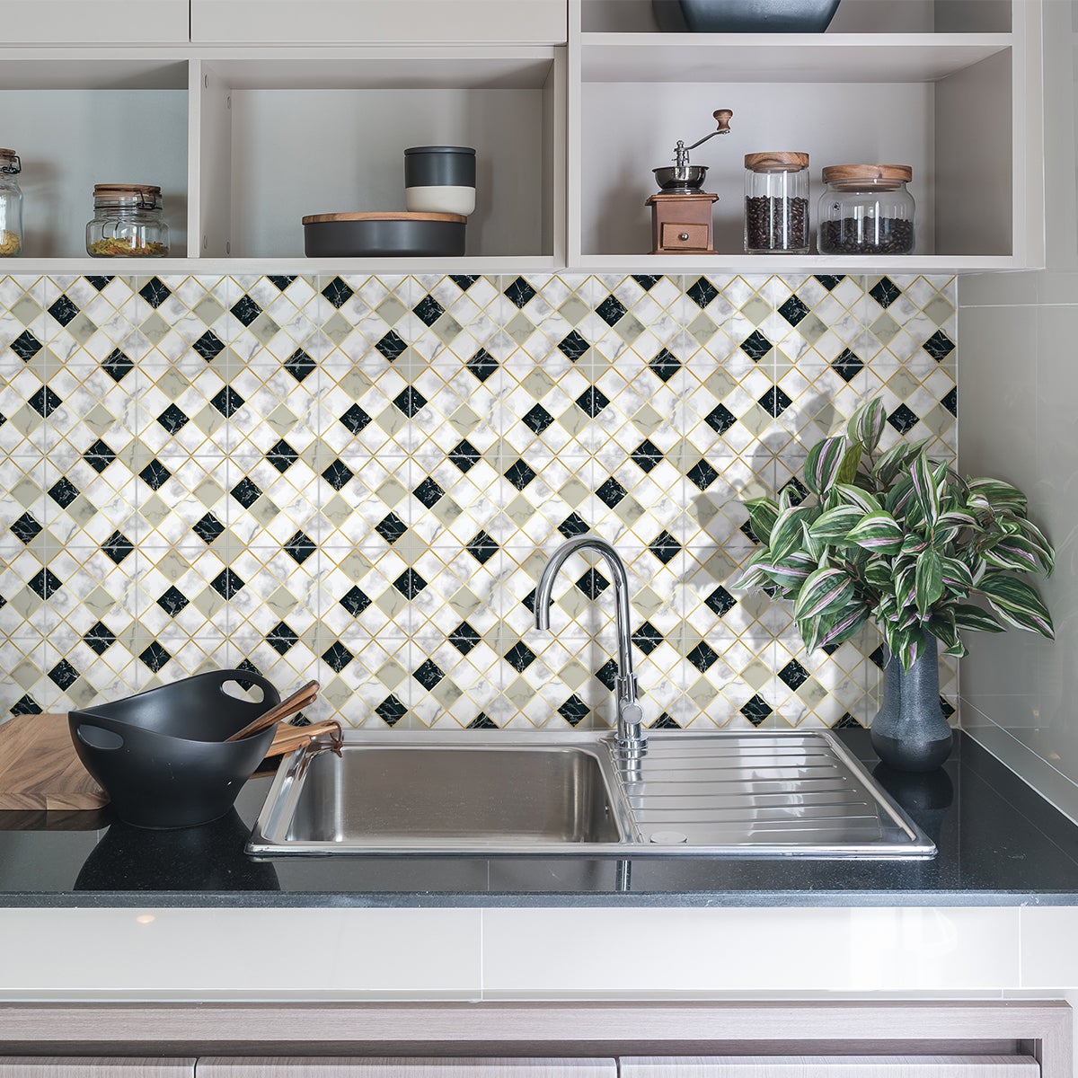 24 vinilos efecto mármol blanco beige y negro - adhesivo de pared - revestimiento sticker mural decorativo - 24stickers20x20cm