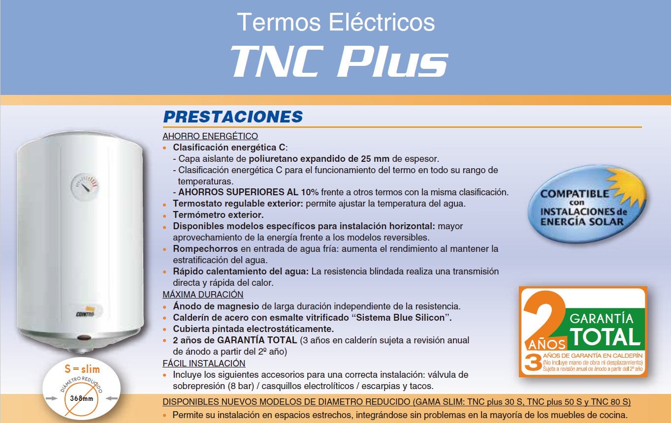 Thermostat d'eau chaude 80L Horizontal COINTRA TNC plus-80 H | 1500W, V18035, Slim, Horizontal, x 45cm, x 47cm, Blanc - 4