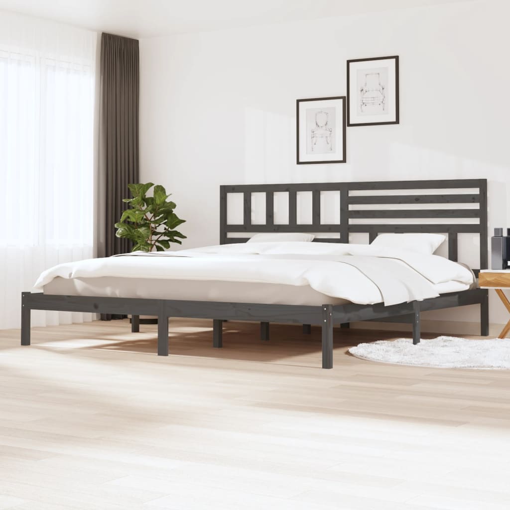 Łóżko Drewniane Szare Rama Łóżka Ze Stelażem Drewniana Łóżko Do Sypialni Pokoju 200 x 200 cm