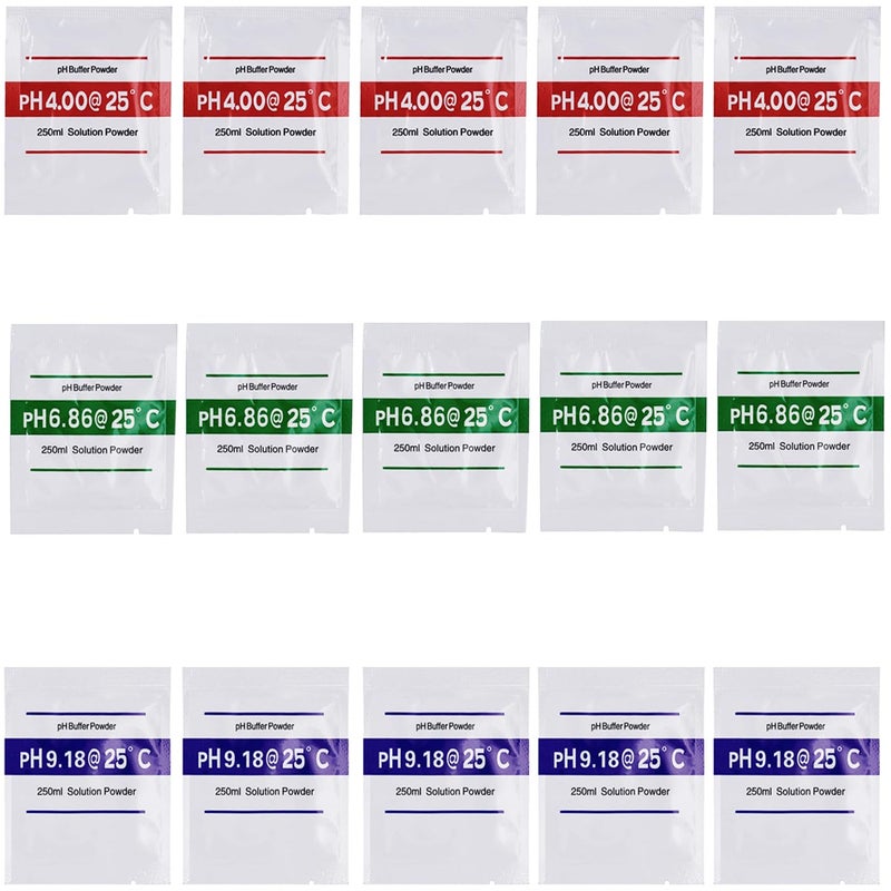 Opakowanie 15 proszków kalibracyjnych do mierników pH 4,00 | 6,86 | 9,18, proszek kalibracyjny pH, roztwór buforowy pH