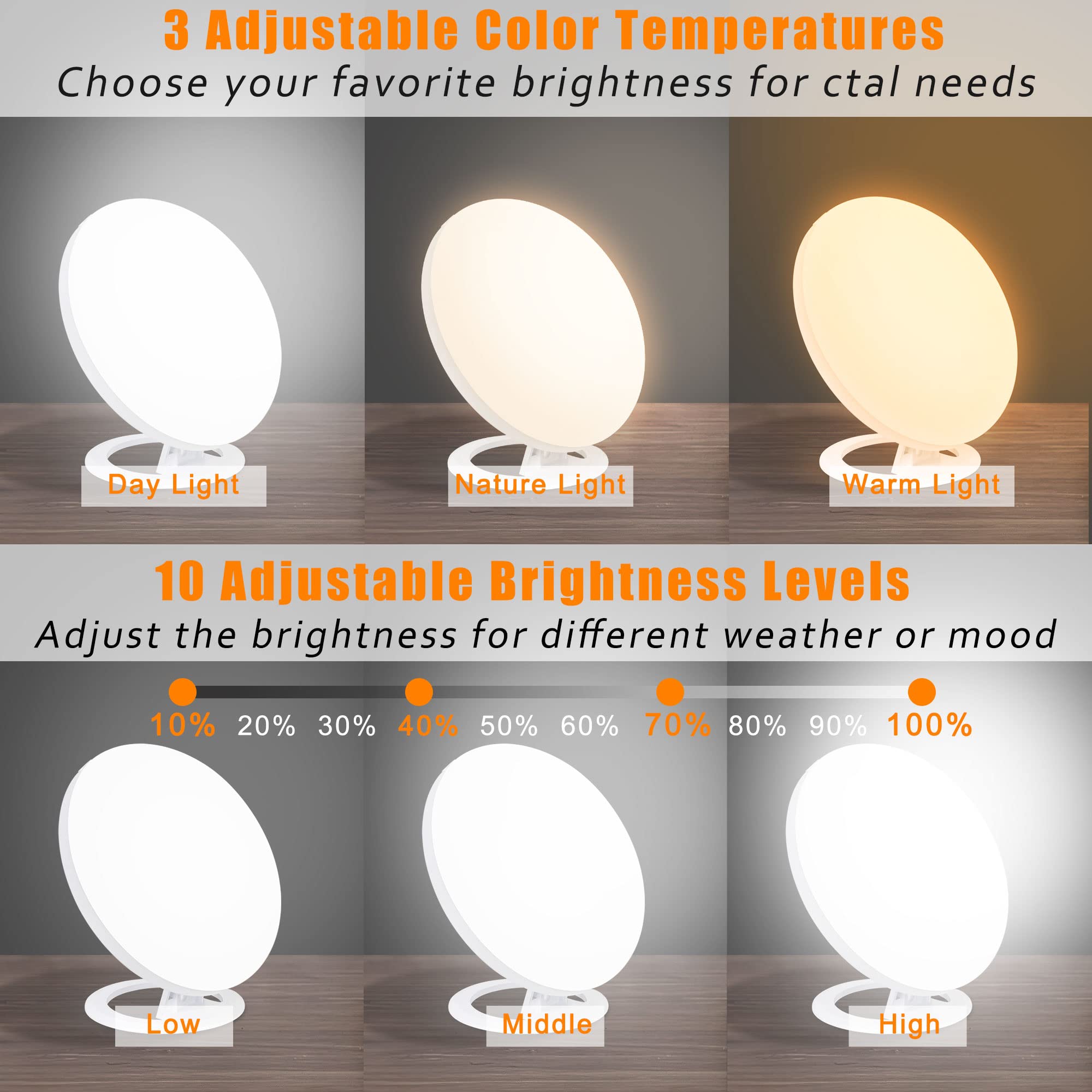Lampe de luminothérapie, lampe de lumière du jour sans UV 10 000-30 000 Lux, lumière de thérapie LED, 3 lampes solaires à température de couleur - 4