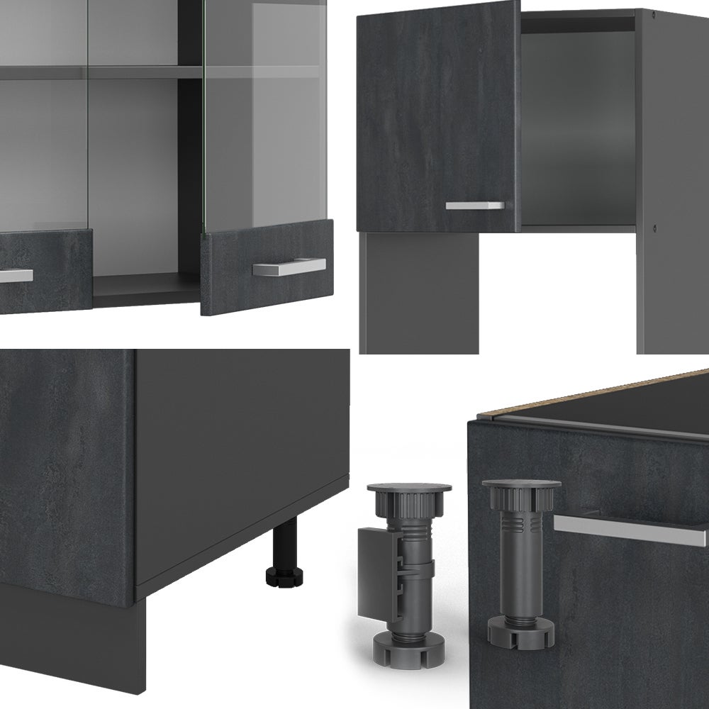 Vicco Cuisine en angle R-Line, Béton noir/Anthracite, 247 x 237 cm PT Chêne - 7