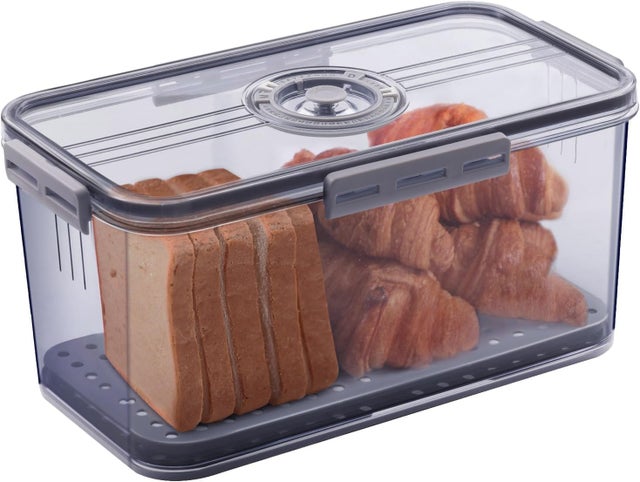 Hermetyczny pojemnik na chleb do blatu kuchennego – utrzymuje świeżość domowego chleba, tostów, bajgli, pączków i ciasteczek z pokrywką (szary)