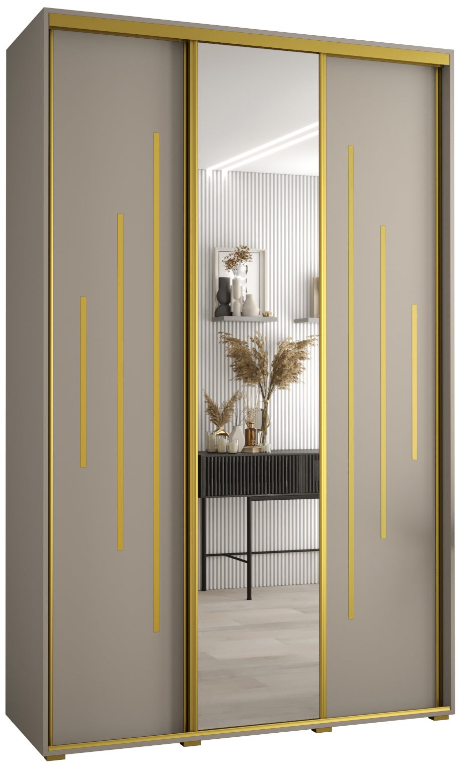 Szafa przesuwna z lustrem wysoka Dakota 13 160 x 60 x 235,2 cm kaszmir + u. Złoty - Abiks Meble