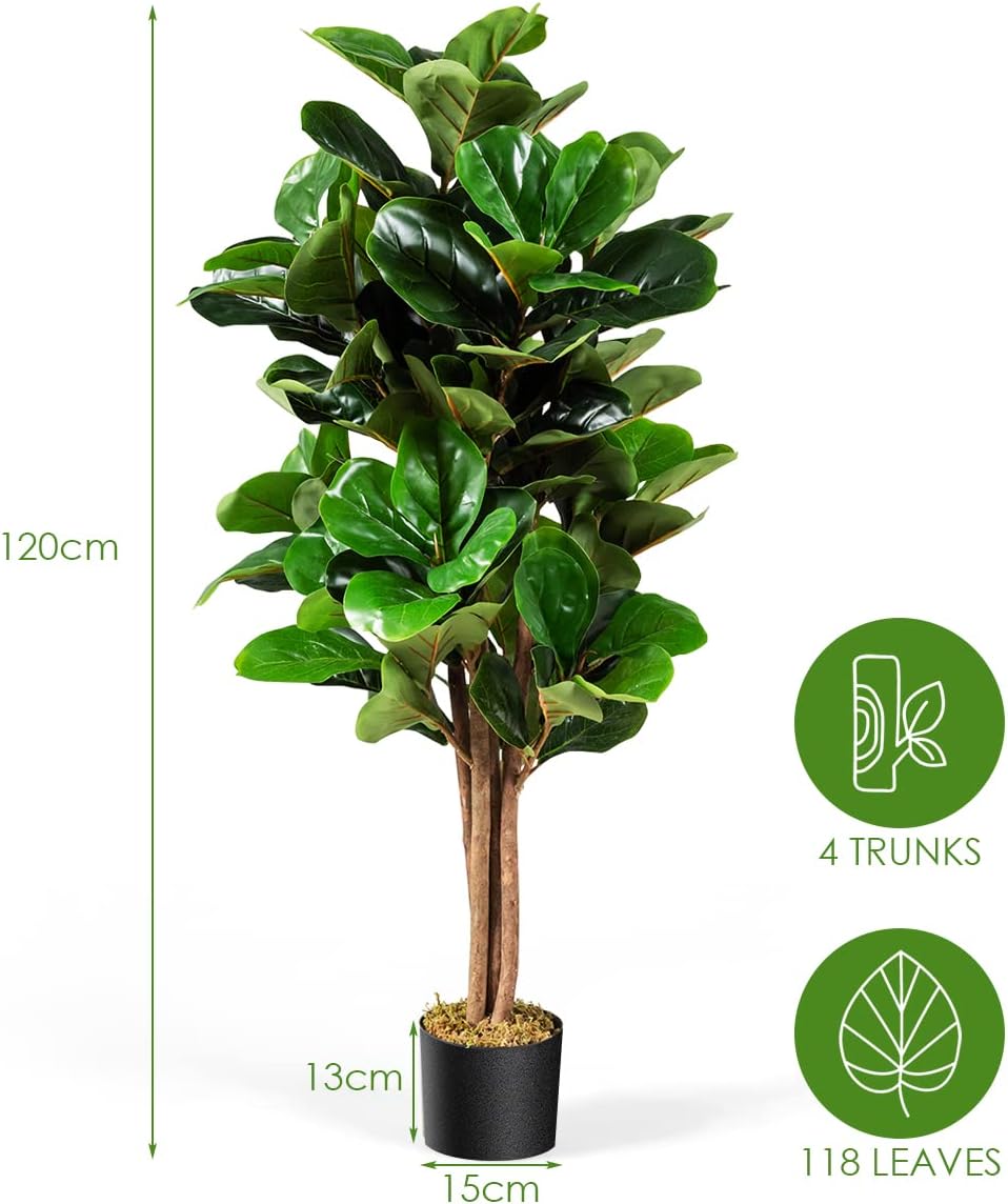 Ficus Lyrata Artificiale da 1,2 Metri, Pianta Finta con Foglie Realistiche in PEVA, Pianta Artificiale da Interno ed Esterno con Vaso in PP, I - 5