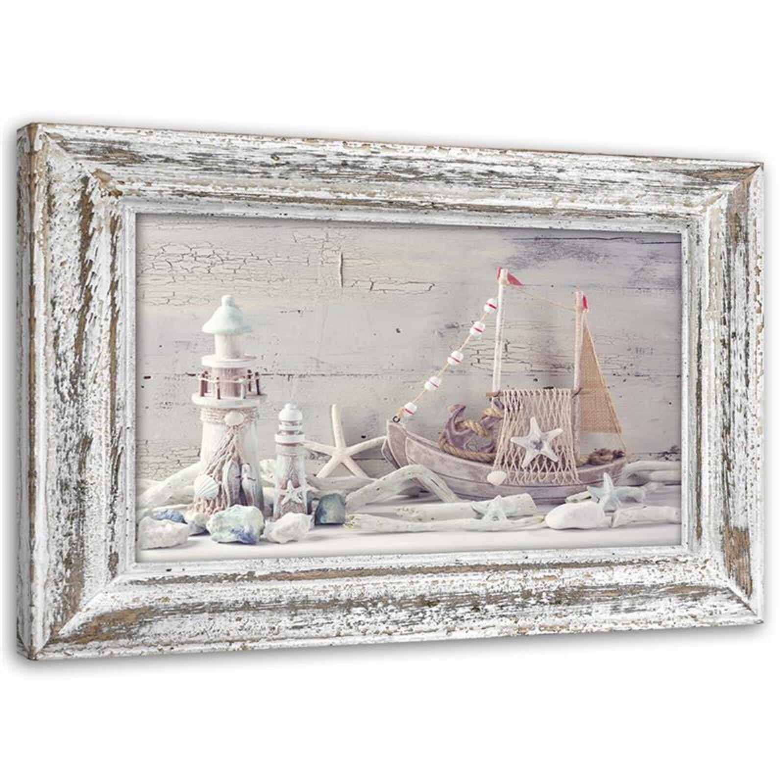 Obraz na płótnie, Pamiątki znad morza shabby chic 120x80