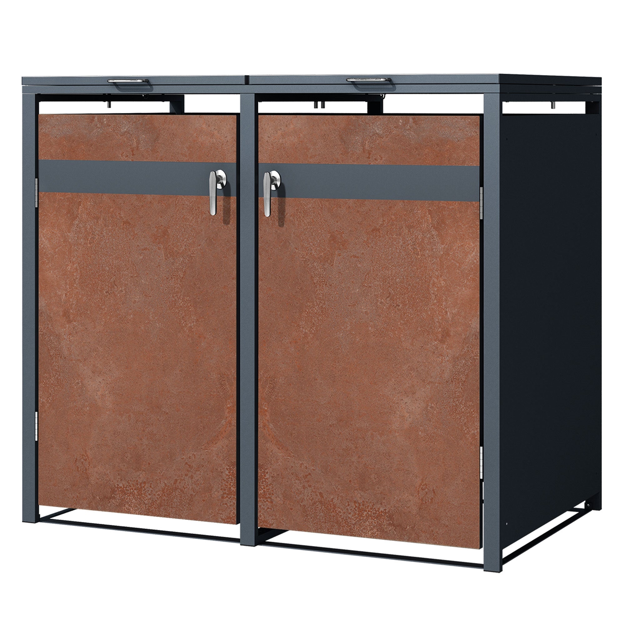ML-Design pojemnik na śmieci na 2 sztukę 240 L 132x80x116,3 cm antracytowy wygląd rdzy stal kortenowa zamykany z pokrywą i klapą na zawiasach