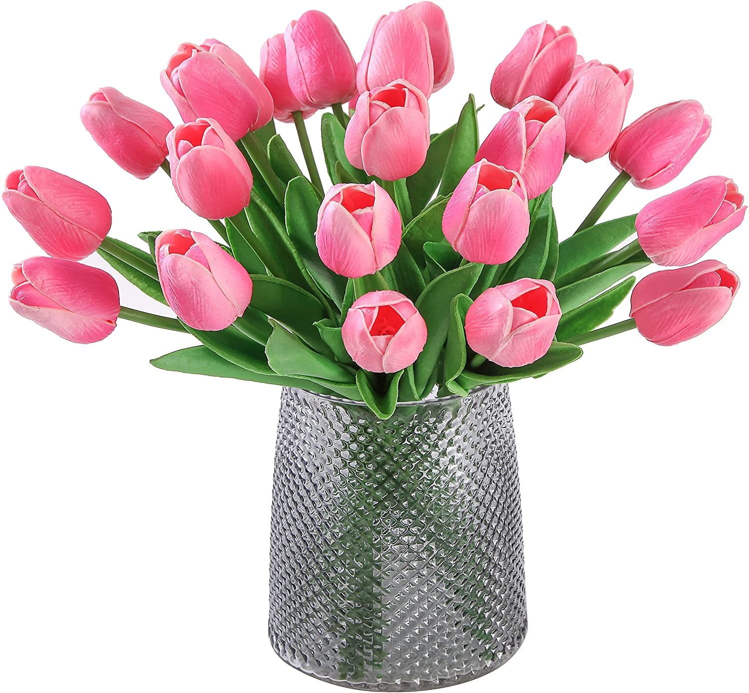 IPOPU Tulipani rosa artificiali, 16 pezzi, tulipani in EVA, fiori veri al tatto, tulipani finti rosa, per casa, tavolo, centrotavola, bouquet di nozze, decorazione per addio al nubilato, rosa
