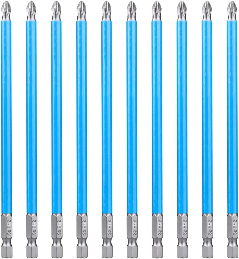 Mesee 10Pcs 150mm Embouts De Tournevis Cruciformes PH2 Embout De Tournevis Phillips à Percussion Embouts Vissage Antidérapant à Tige Hexagonale En Acier S2 Pour Tournevis Visseuse Perceuse Électrique