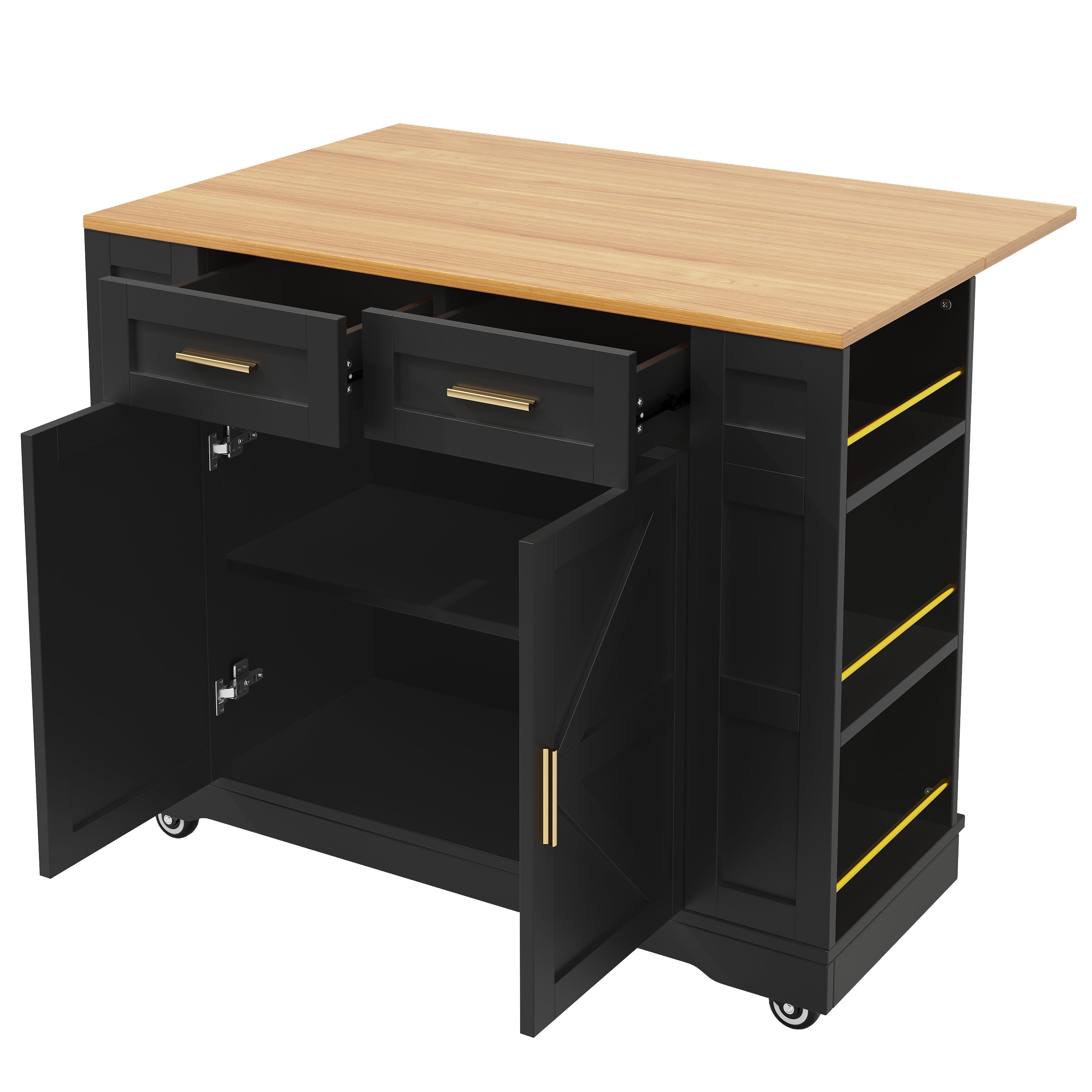 Isla de cocina móvil carro multifunción almacenamiento/estante snacks/sistema extensible vetas madera negro