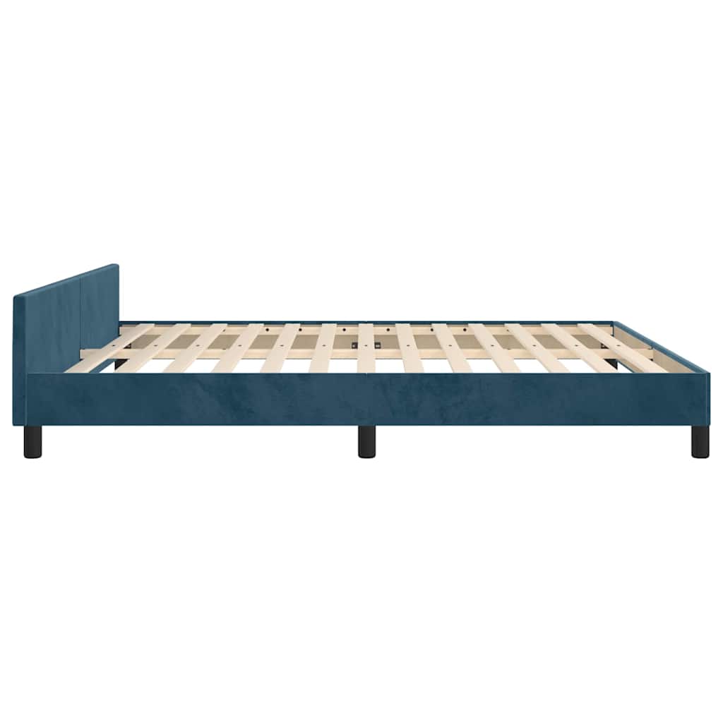 Cadre de lit sans matelas bleu foncé 160 x 200 cm velours - 7