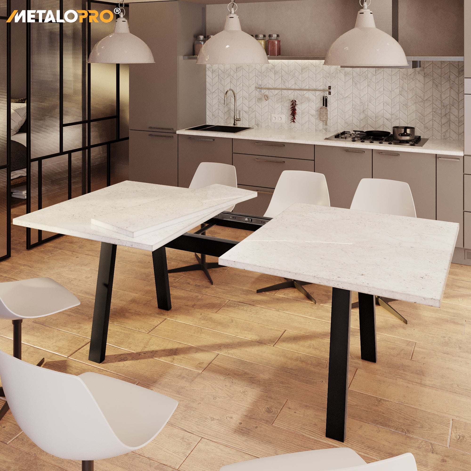 MetaloPro Thusia Split - Pied de table extensible trapèze, stable, parfait pour table à manger, salon ou cuisine, avec cadre en métal durable - 8