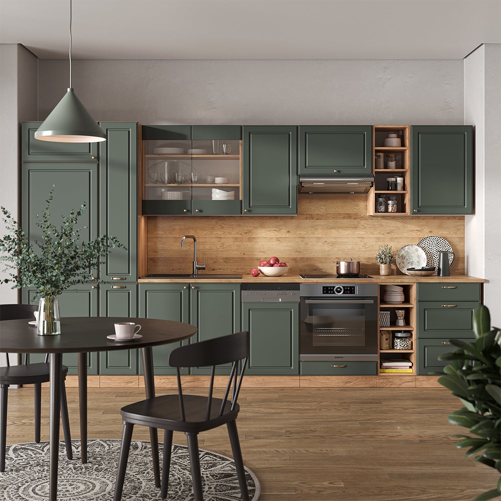 Vicco cuisine Fame-Line, Bordeaux brillant/chêne doré, 240 cm sans plan
