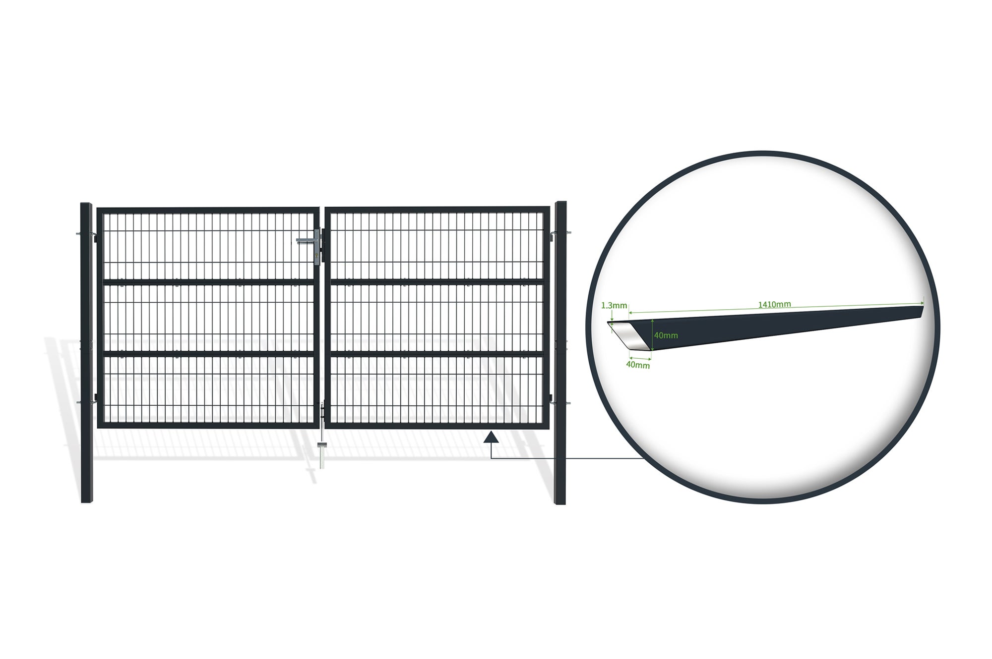 Portail battant grillagé 3m RAZO H.140cm Gris - 7