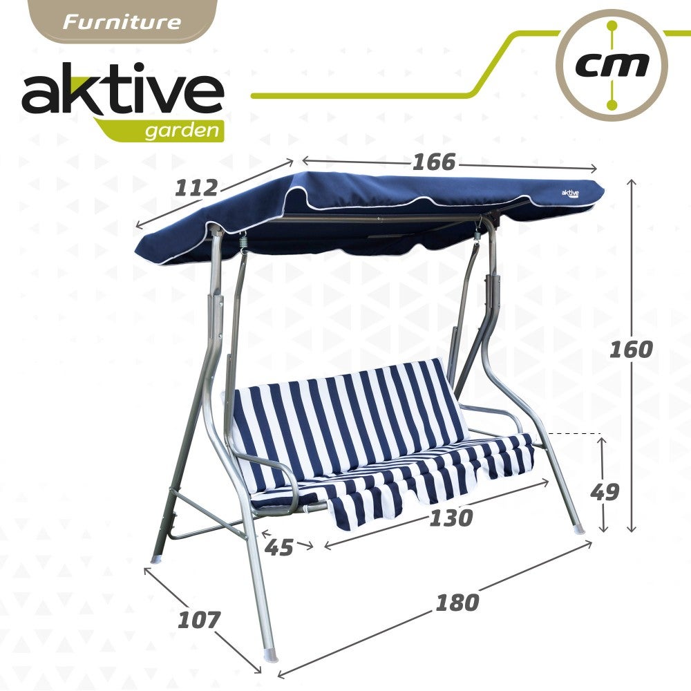Assento de balanço de jardim azul e branco com toldo basculante de 3 lugares Aktive - 7