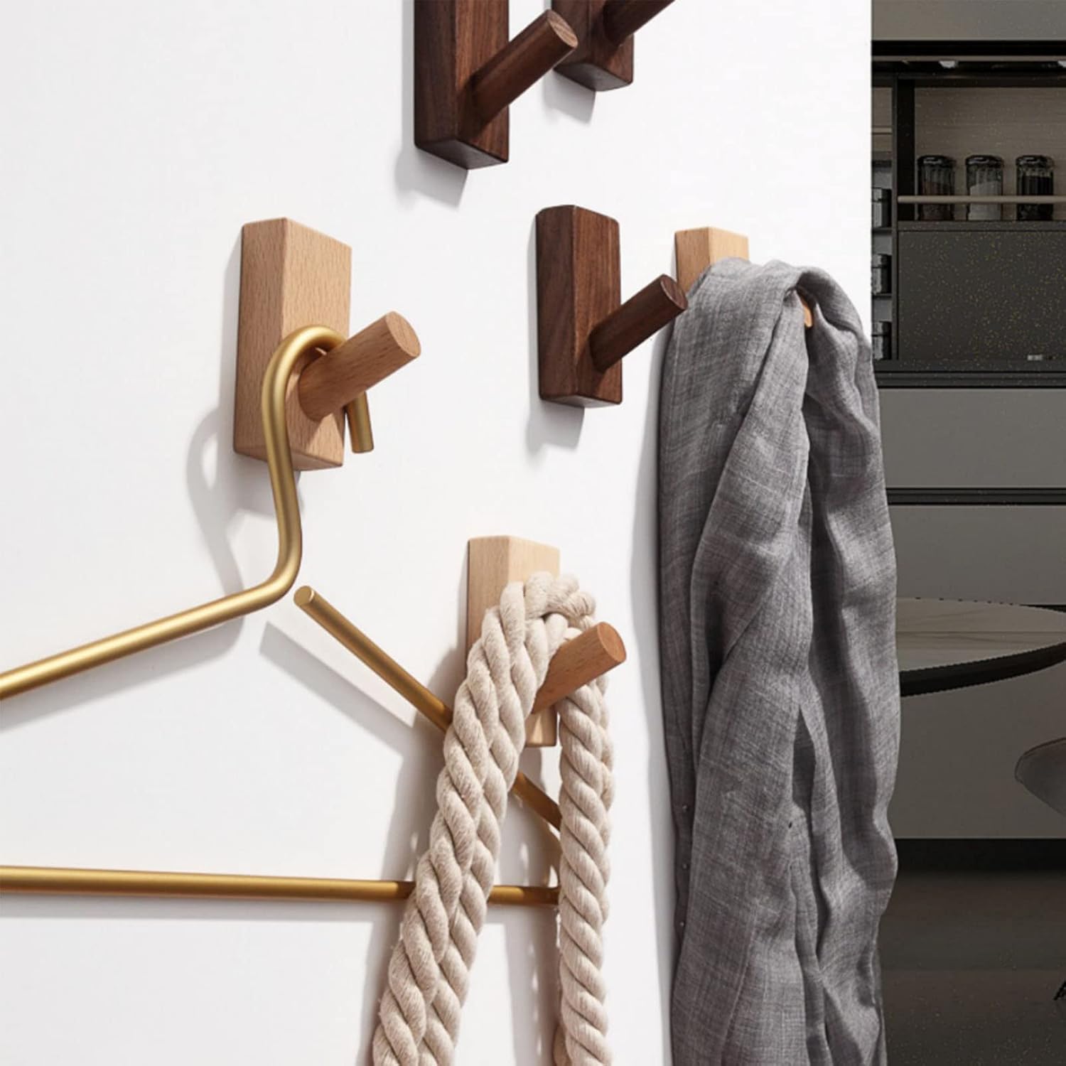 porte manteau mural bois,crochet mural adhesif,patères porte manteaux pour entrée,patere enfant,patere murale (Rectangle Noyer Noir-2P) - 6