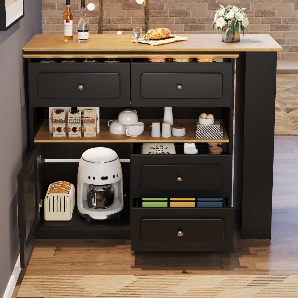Table de Bar Extensible 360° avec Rangement, Tiroirs et Étagères, Table Haute Multifonction pour Cuisine et Salon | Leroy Merlin