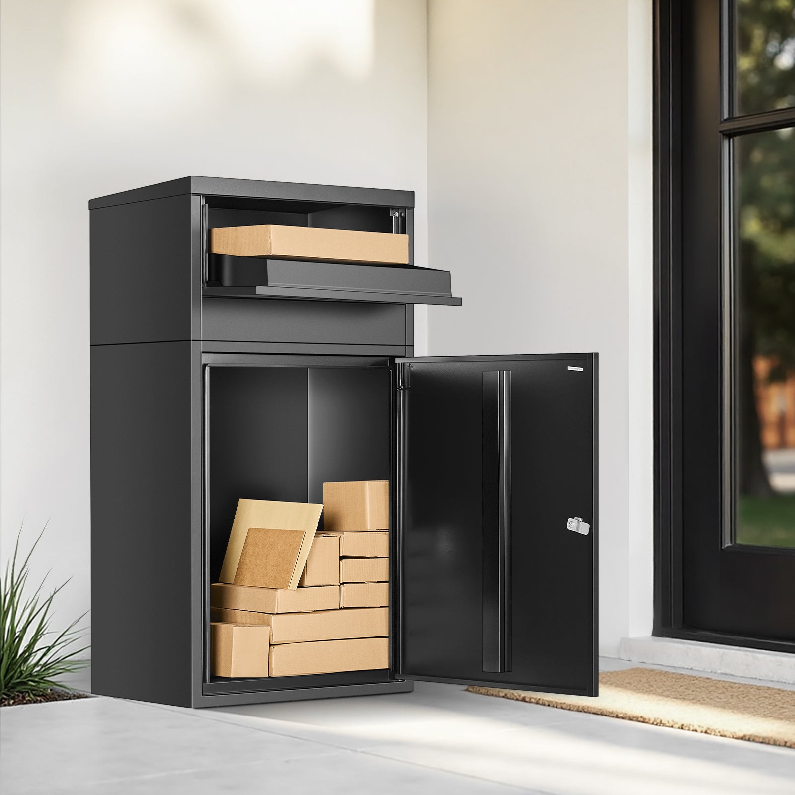 Scatola per Pacchi 500x325x909 mm,VEVOR Cassetta Postale in Acciaio Zincato,Serratura a Chiave,Antifurto,Resistente alle Intemperie,Nero - 8