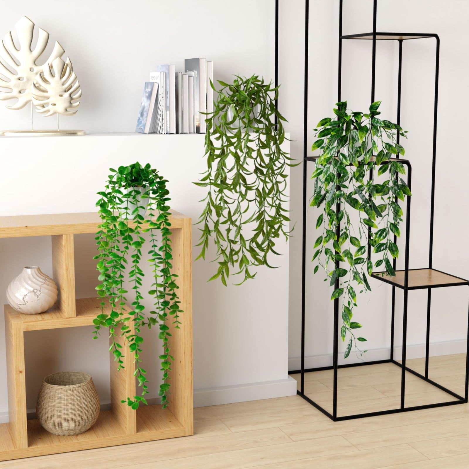 2 Plantes Artificielles Suspensives Herbe De Malt - Déco Murale Verte - Fausses Plantes Sans Entretien - Intérieur/Extérieur