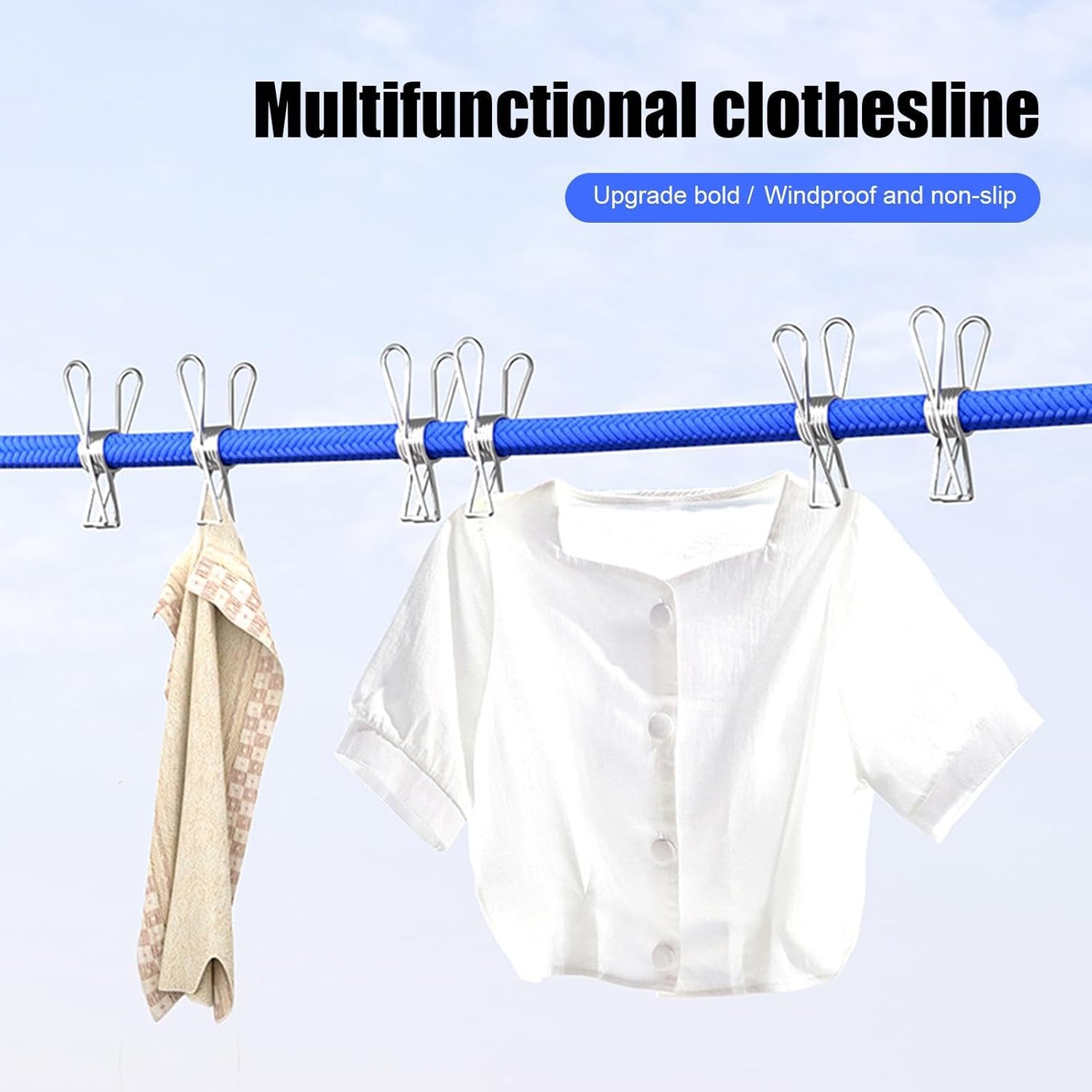 Stendibiancheria portatile, stendibiancheria da viaggio, stendibiancheria regolabile da esterno da 1,5 m, con 4 clip, accessori - 2